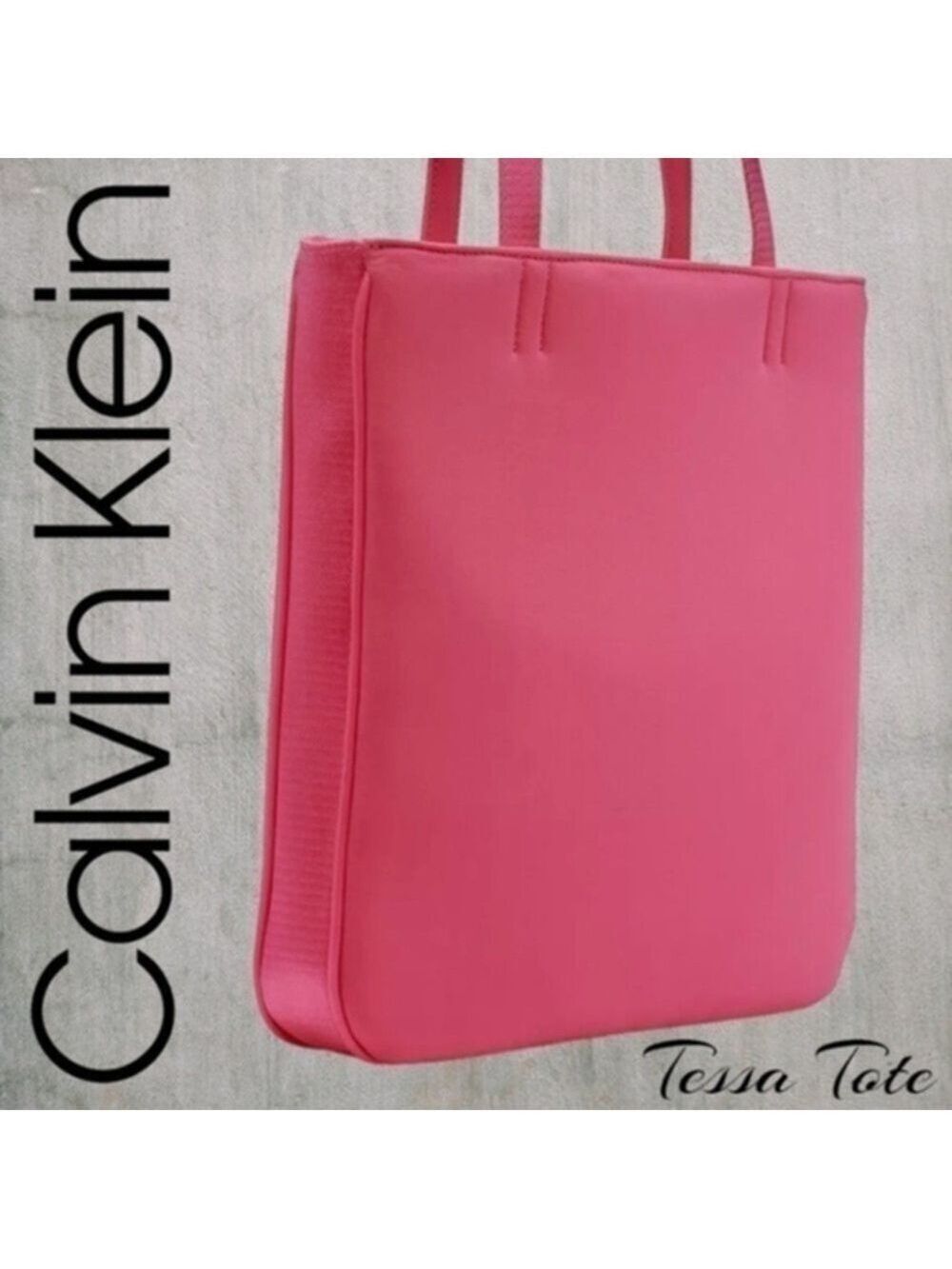 CALVIN KLEIN Tessa Neoprene Pocketed Top Snap Tote in Barbie Pink NWT